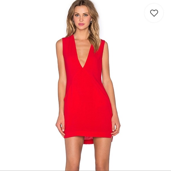 Backstage Lisa Plunge V Neck Double Pocket Mini Dress in Red - Picture 3 of 8